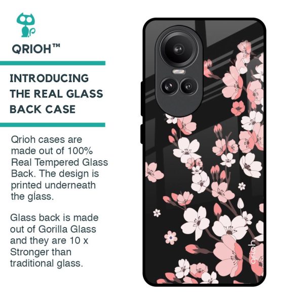 Black Cherry Blossom Glass Case for Oppo Reno10 Pro 5G Discount