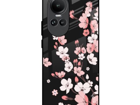 Black Cherry Blossom Glass Case for Oppo Reno10 5G Fashion