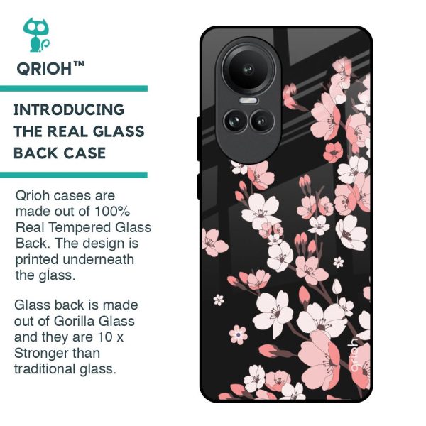 Black Cherry Blossom Glass Case for Oppo Reno10 5G Fashion