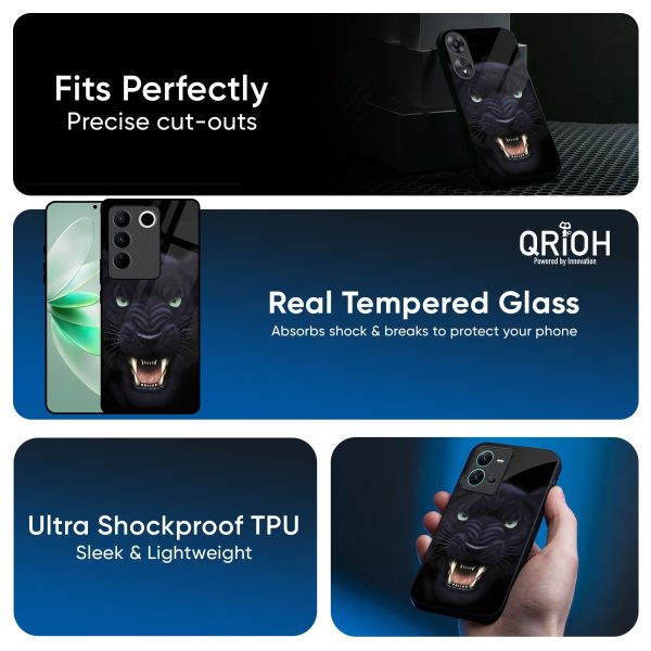 Angry Black Leopard Glass Case for Vivo T2 Pro 5G Fashion