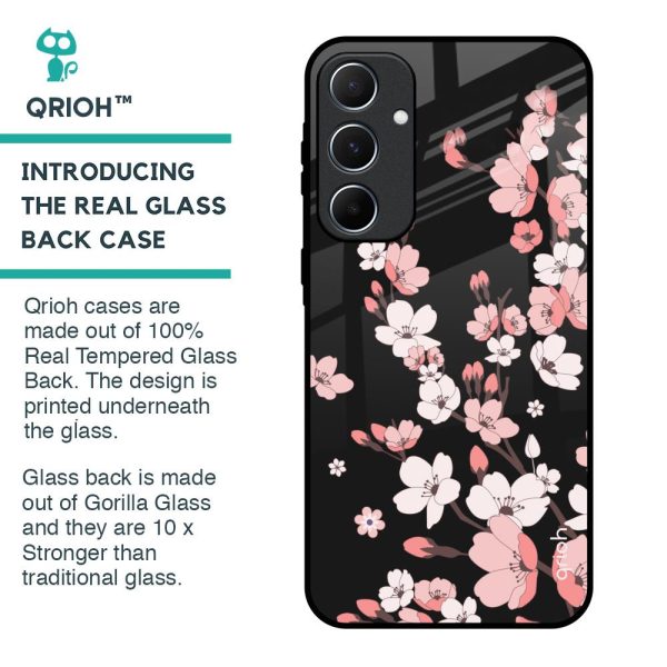 Black Cherry Blossom Glass Case for Samsung Galaxy A55 5G Fashion