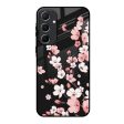 Black Cherry Blossom Glass Case for Samsung Galaxy A55 5G Fashion