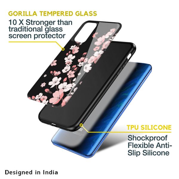 Black Cherry Blossom Glass Case for Mi 10 Fashion