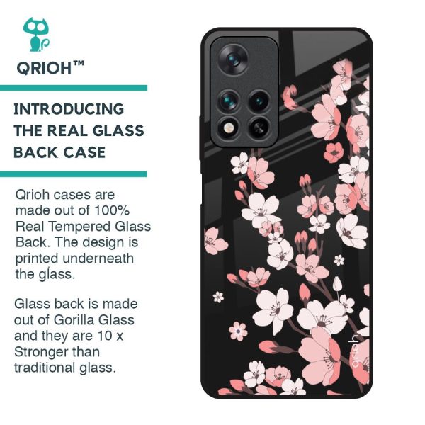 Black Cherry Blossom Glass Case for Redmi Note 11 Pro 5G Online now