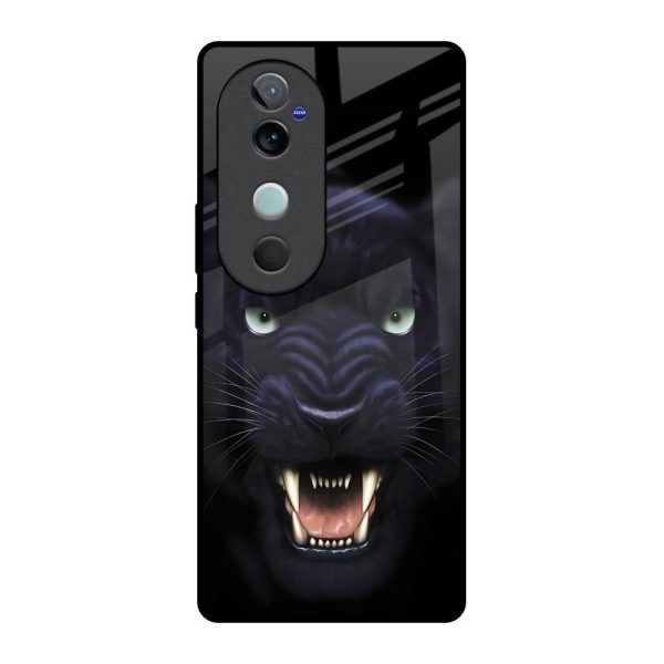 Angry Black Leopard Glass Case for Vivo V40 5G Fashion