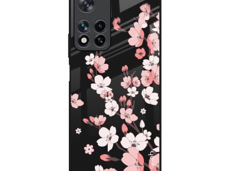 Black Cherry Blossom Glass Case for Redmi Note 11 Pro 5G Online now