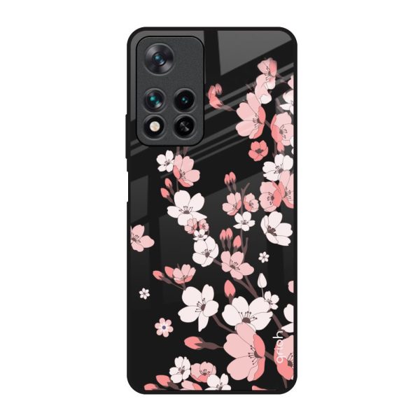 Black Cherry Blossom Glass Case for Redmi Note 11 Pro 5G Online now