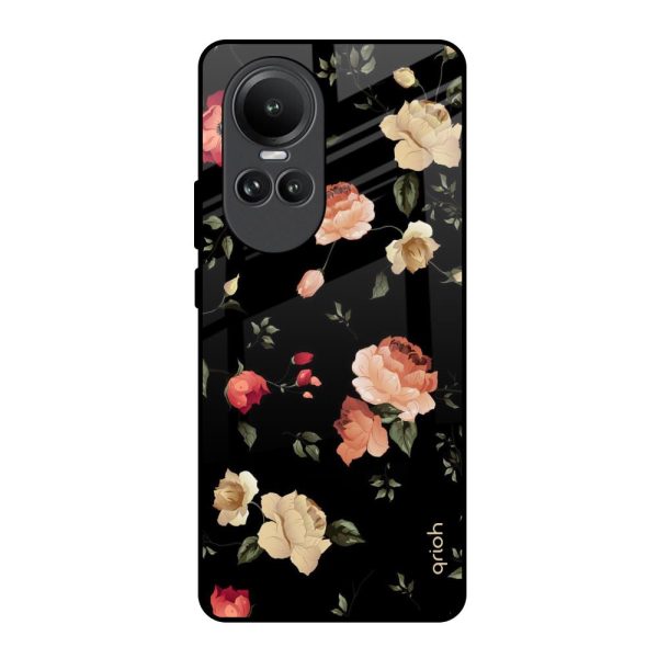 Black Spring Floral Glass Case for Oppo Reno10 5G For Sale