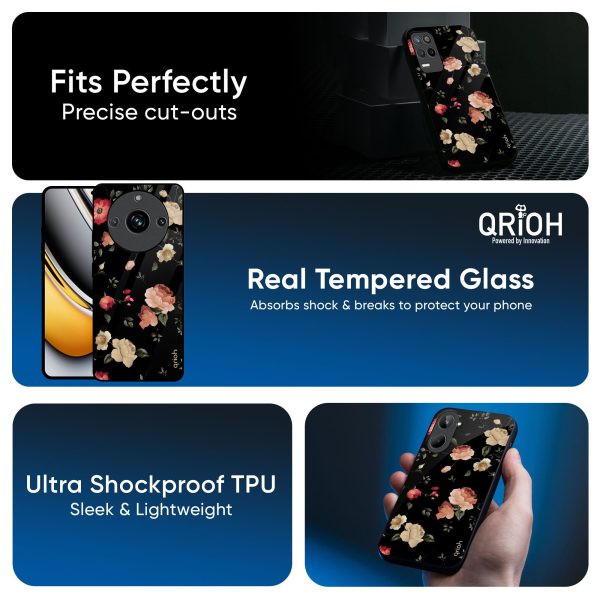 Black Spring Floral Glass Case for Realme 13 Plus 5G Supply